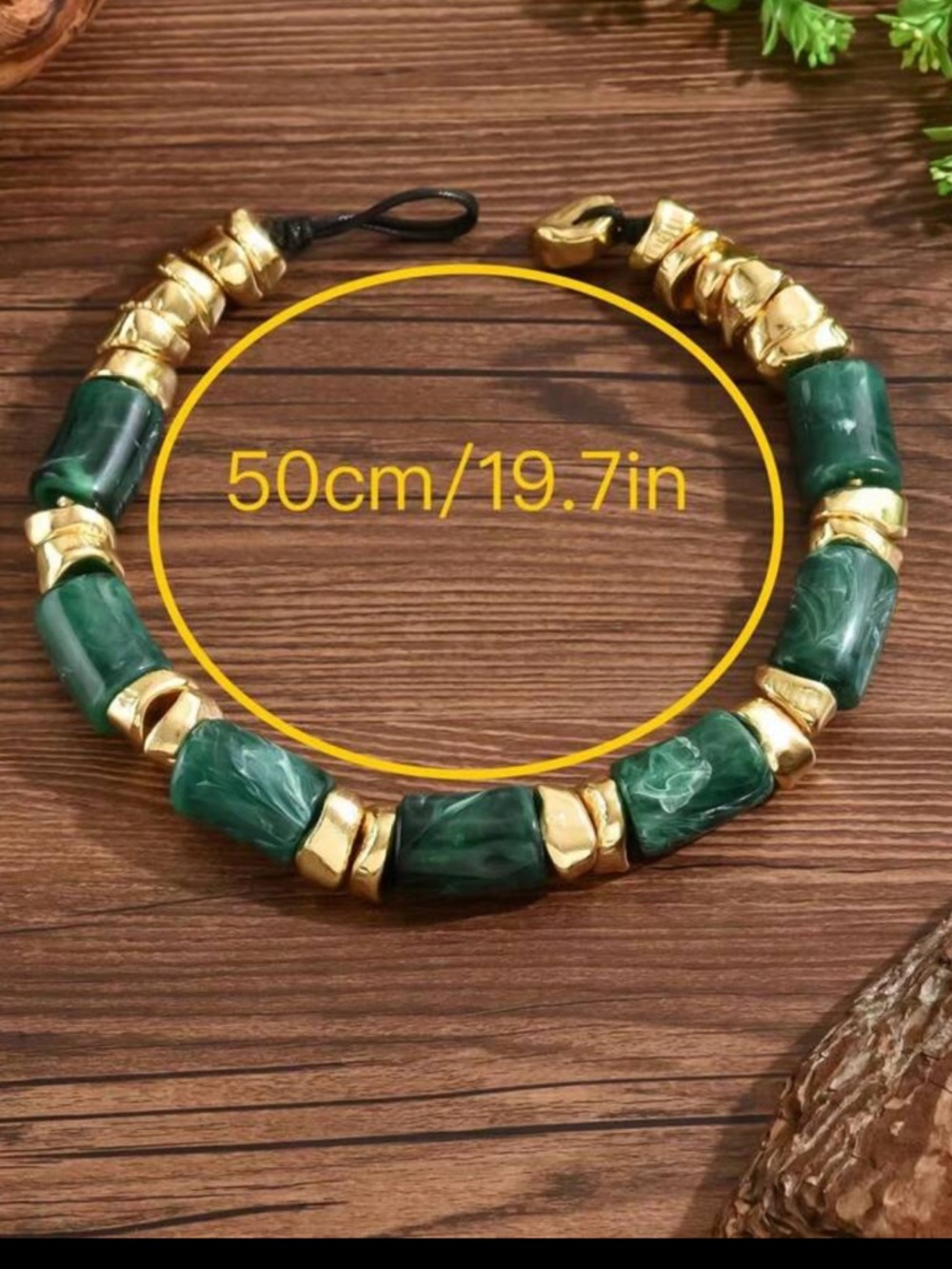 New Gold & Emerald Chunky Beaded Statement Necklace - Women Jewelry - Picture 5 of 9